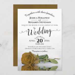 Invitation Elégant long Stemmed Golden Rose Chic Mariage