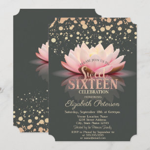 Invitation Élégant Lotus Dots Sweet 16