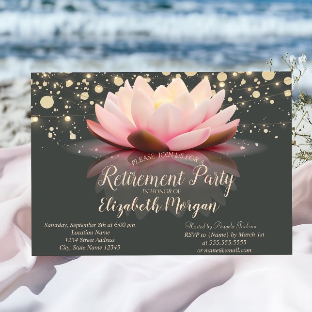 Invitation Élégant Lotus String Lights Dots Retraite Party (Créateur téléchargé)
