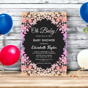 Invitation Élégant Lumineux Rose Black Floral Baby shower