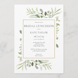 Invitation Élégant Luncheon de Mariage à l'Aquarelle en Or et