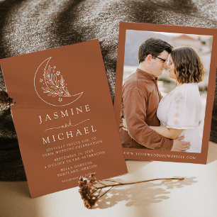 Invitation Elegant Lune et Stars Terracotta Mariage photo