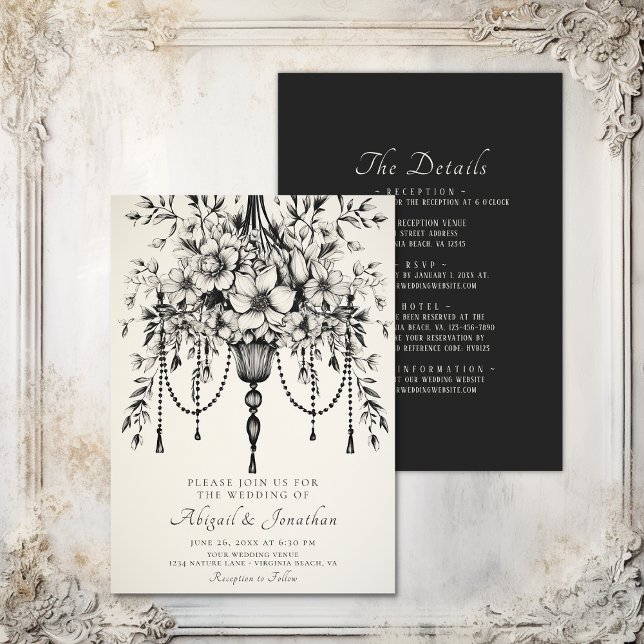 Invitation Élégant lustre floral tout en un Mariage (Elegant Floral Chandelier All in One Wedding Invitation)