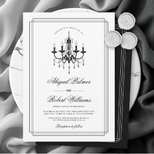 Invitation Élégant lustre noir blanc Vieux mariage argent