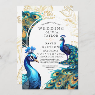 Invitation Élégant Lux Peacocks Flora Mariage