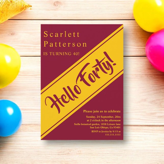 Invitation Elégant Luxe Bourgogne Et Or 40ème Anniversaire (Créateur téléchargé)