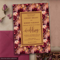 Elégant Luxe Bourgogne Gold Floral Wedding Invitat