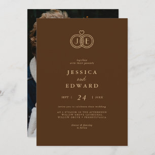 Invitation Elégant Luxe Brown Monogramme Mariage photo