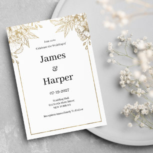 Invitation Élégant luxe Mariage floral blanc et or