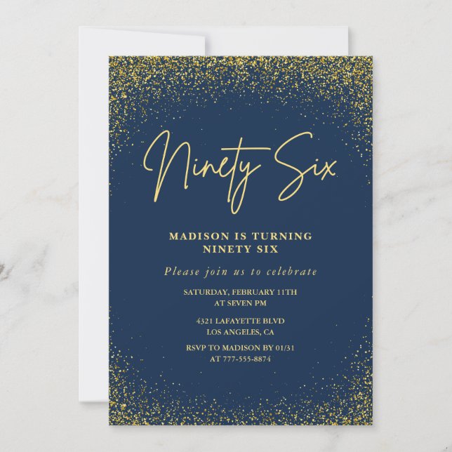 Invitation Élégant Luxe Marine Or Paillettes 96e anniversaire (Devant)