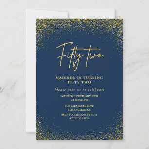 Invitation Élégant Luxe Marine Paillettes Dorées 52e annivers