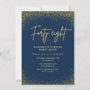 Invitation Élégant Luxe Navy Or Pailleté 48ème anniversaire