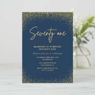 Invitation Élégant Luxe Navy Or Paillettes 71e anniversaire