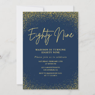 Invitation Élégant Luxe Navy Or Paillettes 89e anniversaire