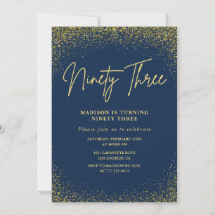 Invitation Élégant Luxe Navy Or Paillettes 93e anniversaire