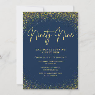 Invitation Élégant Luxe Navy Or Paillettes 99e anniversaire