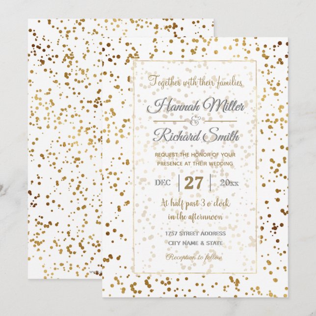 Invitation Elégant Luxe Parkling Gold Confetti Dots Image (Devant / Derrière)