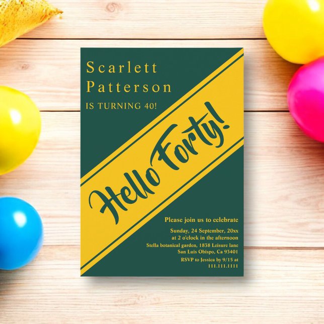 Invitation Elégant Luxe Vert Et Or Chic 40e Anniversaire (Créateur téléchargé)