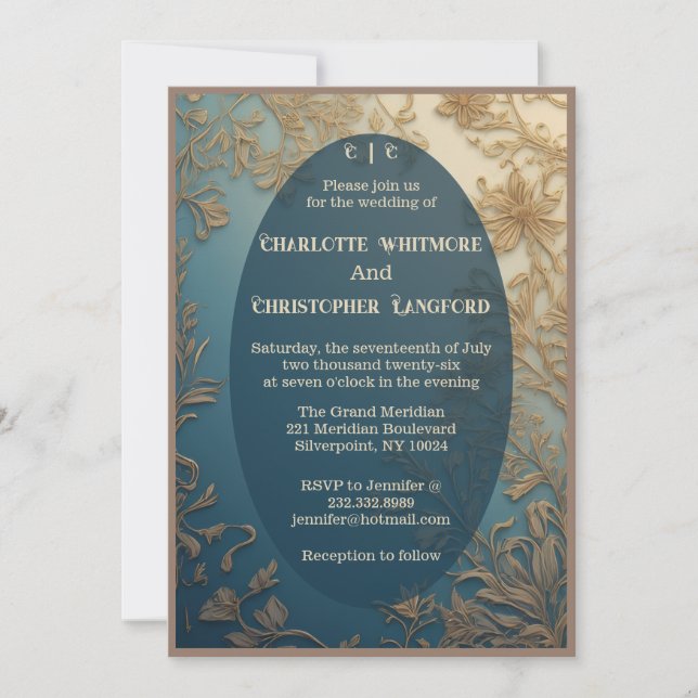 Invitation Élégant Luxueux Fleurs de Vigne Or Mariage (Devant)