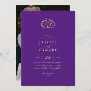 Invitation Elegant Luxury Eggplant Monogramme Mariage photo