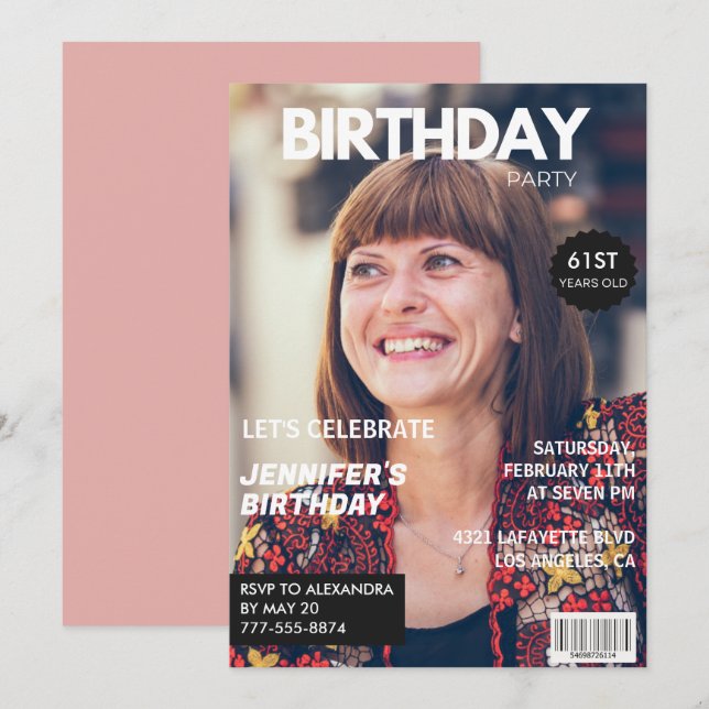 Invitation Elegant Luxury Magazine Photo 61e anniversaire (Devant / Derrière)