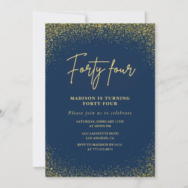 Invitation Elegant Luxury Navy Gold Parties scintillant 44e a (Devant)