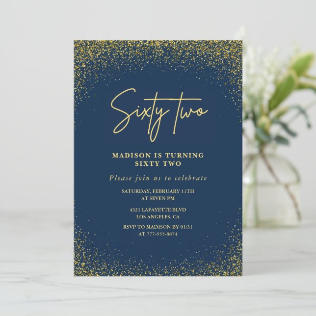 Invitation Elegant Luxury Navy Gold Parties scintillant 62e a (Debout devant)