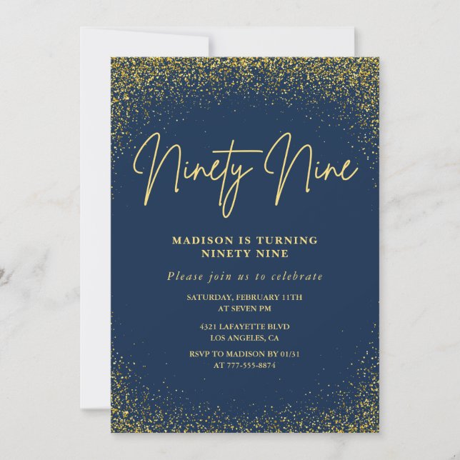 Invitation Elegant Luxury Navy Gold Parties scintillant 99e a (Devant)