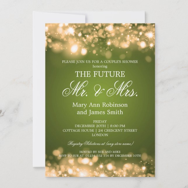 Invitation Élégant M. Mme Couples Shower Gold Sparkle Lights (Devant)