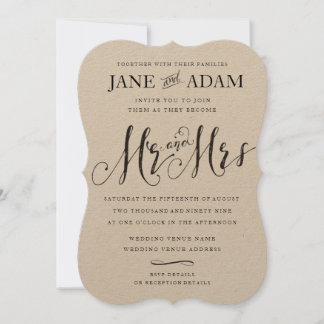 Invitation Elégant M. & Mme Typography Mariage KRAFT