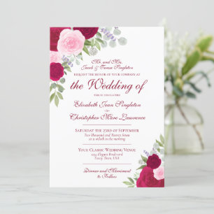 Invitation Élégant Magenta et Roses Boho rose Mariage formel