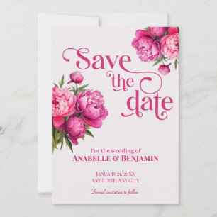 Invitation Élégant Magenta Peony Floral Enregistrer la date