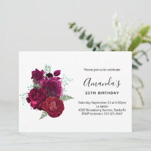 Invitation Elégant Magenta Rose Bouquet floral Anniversaire