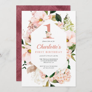 Invitation Elégant Magnolia Blush Rose Floral Premier Anniver