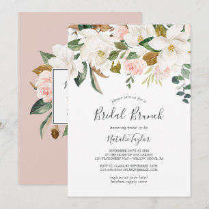 Invitation Élégant Magnolia Brunch nuptial blanc et blanc