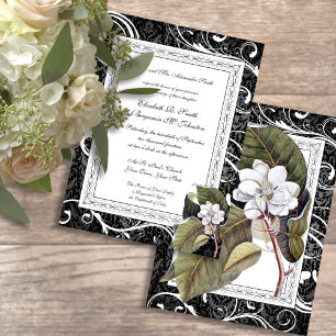 Invitation Elégant Magnolia Damask Southern Belle Mariage