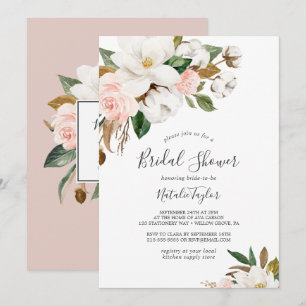 Invitation Élégant Magnolia Fête des mariées blanche et bla