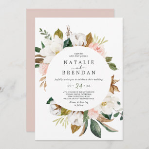 Invitation Élégant Magnolia   Mariage Décontracté blanc et bl