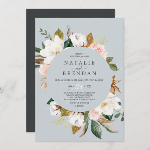 Invitation Élégant Magnolia   Mariage Décontracté gris bleu