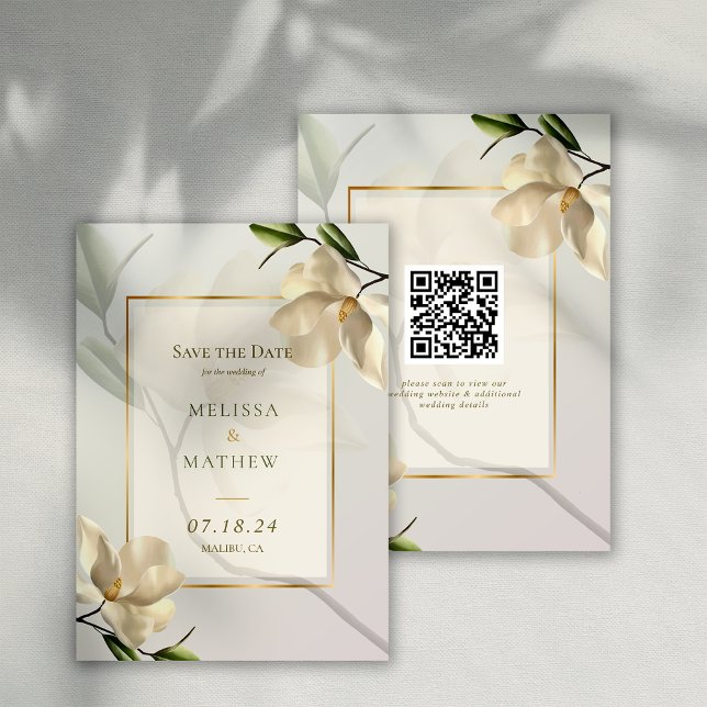 Invitation Elégant Magnolia Oriental Mariage Enregistrer la d (Elegant Oriental Magnolia Wedding Save the Date Invitation)