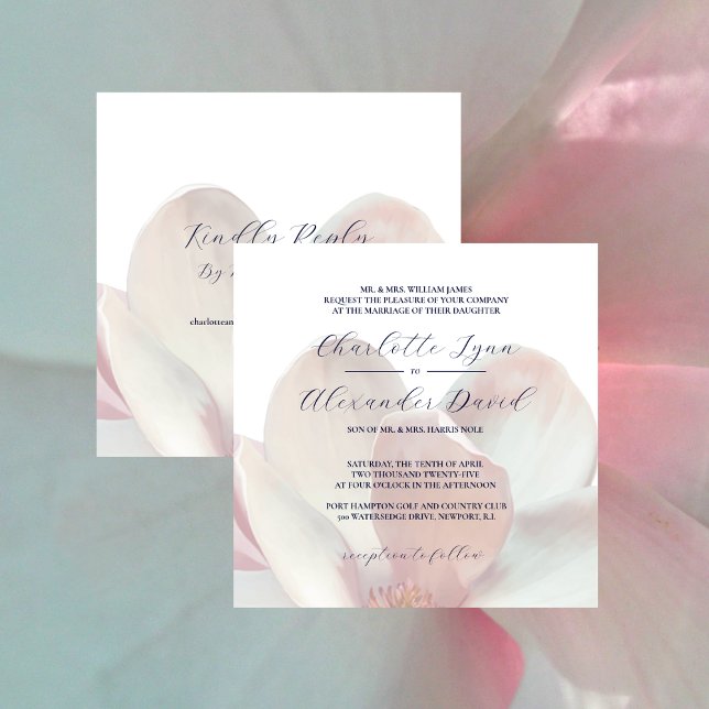 Invitation Élégant Magnolia rose et blanc avec Mariage de rép (Elegant Magnolia Pink and White with Reply Wedding Invitation)