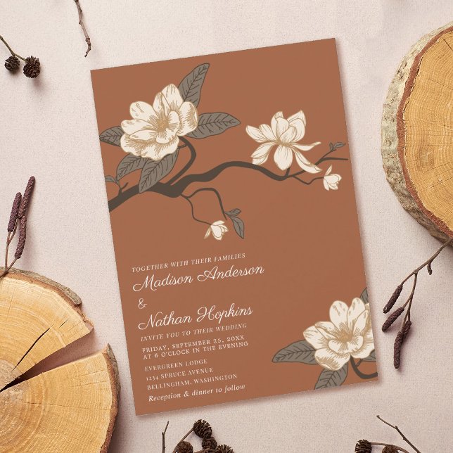 Invitation Élégant Magnolia Vintage Mariage Terracotta (Créateur téléchargé)