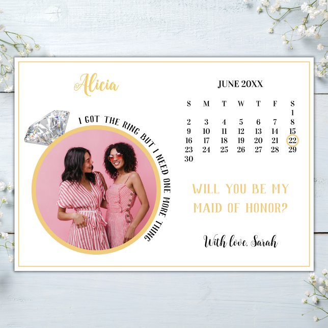 Invitation Élégant Maid Of Honor Proposition Calendrier photo (elegant bridesmaid proposal card template photo calendar i got the ring but need one more thiing)