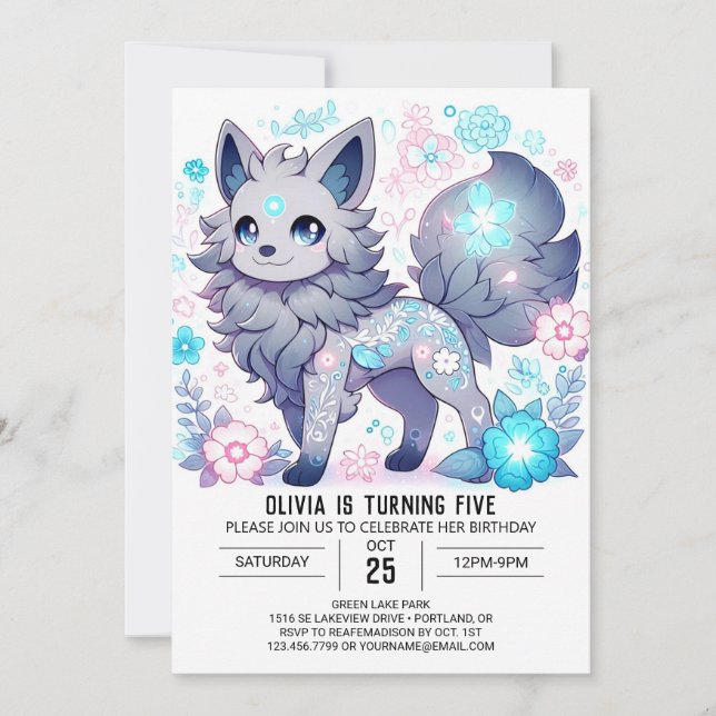 Invitation Elégant Majestic Wolf Digital Anniversaire (Devant)