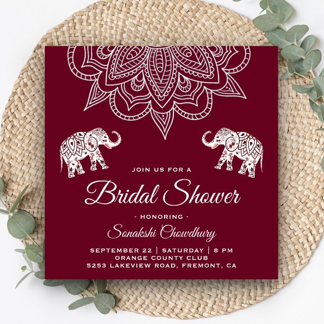 Invitation Élégant Mandala Burgundy Fête de Mariage Indienne (Créateur téléchargé)