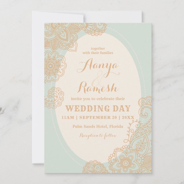 Invitation Élégant Mandala Cercle pointillé Mehndi Mariage (Devant)