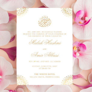 Invitation Elégant Mandala d'or blanc mariage musulman musulm