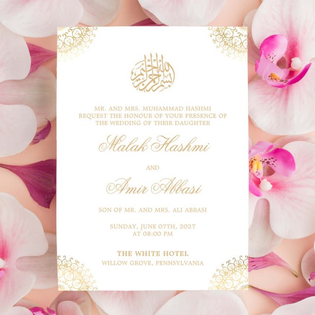 Invitation Elégant Mandala d'or blanc mariage musulman musulm (Créateur téléchargé)