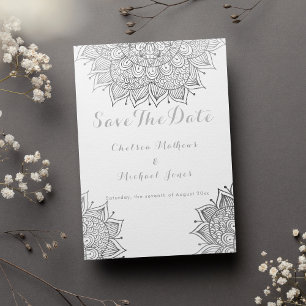 Invitation Elégant mandala floral argent blanc Enregistrer la