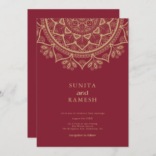Invitation Elégant Mandala Gold Dark Red Mariage indien